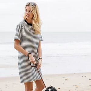 Barbour Cotton Off Duty Stripe Sweater Dress Shift Pockets Size 12 Nautical